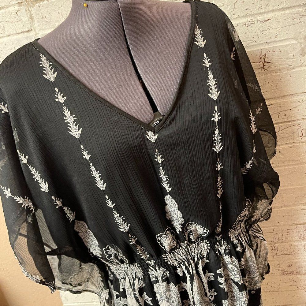 MPH Flowy Blouse Boho Black White Small